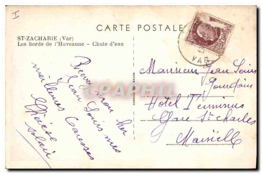 CPA St Zacharie Var Les Bords de l'Huveaunne Chute d'eau  — Verso