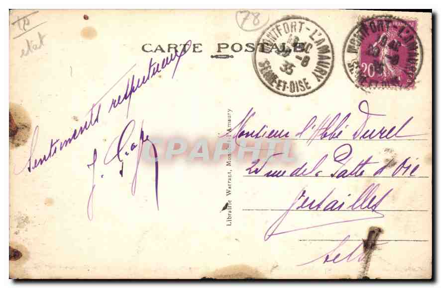 Montfort-l'Amaury (S.-et-O) — Porte Bardoul — Librairie Warrant — Verso