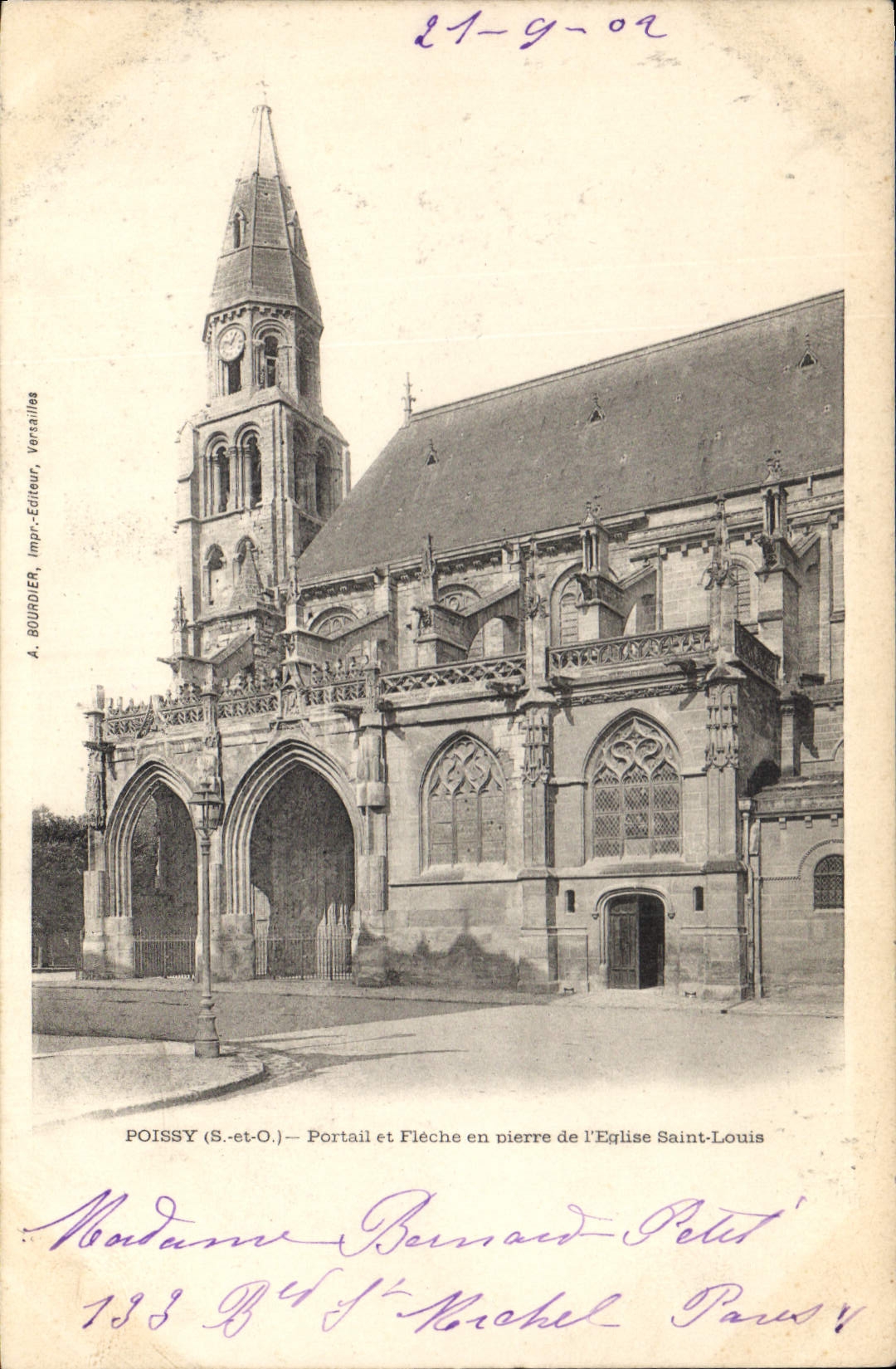 Poissy (S.-st-O.) — Portail et Flèche en pierre de l'Église Saint-Louis — A. BOURDIER, Imprimeur-Éditeur, Versailles