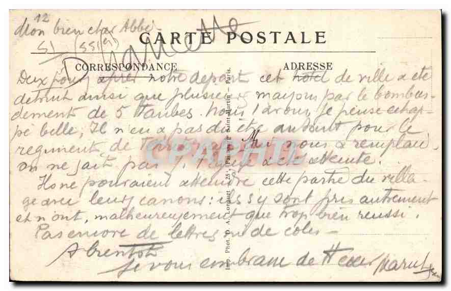 CPA La Neuville au Pont Hotel de Ville et Eglise  — Rückseite