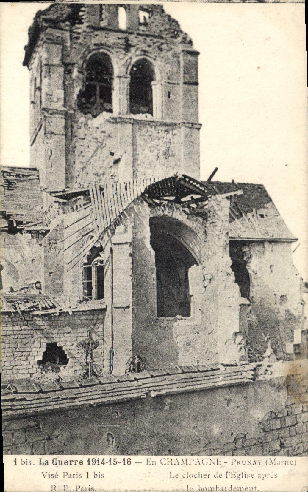 CPA La Guerre 1914 15 16 En Champagne Paunay Marne Le clocher de l'Eglise apres le bombardement 