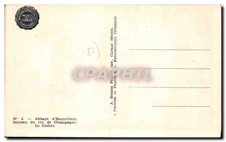 CPA Abbaye d'Hautvillers berceau du vin de Champagne Le Cloitre  — Rückseite
