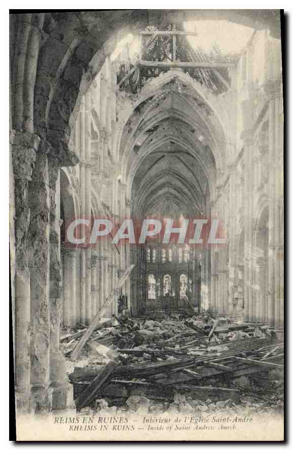 CPA Reims en Ruines Interieur de l'Eglise Saint Andre 