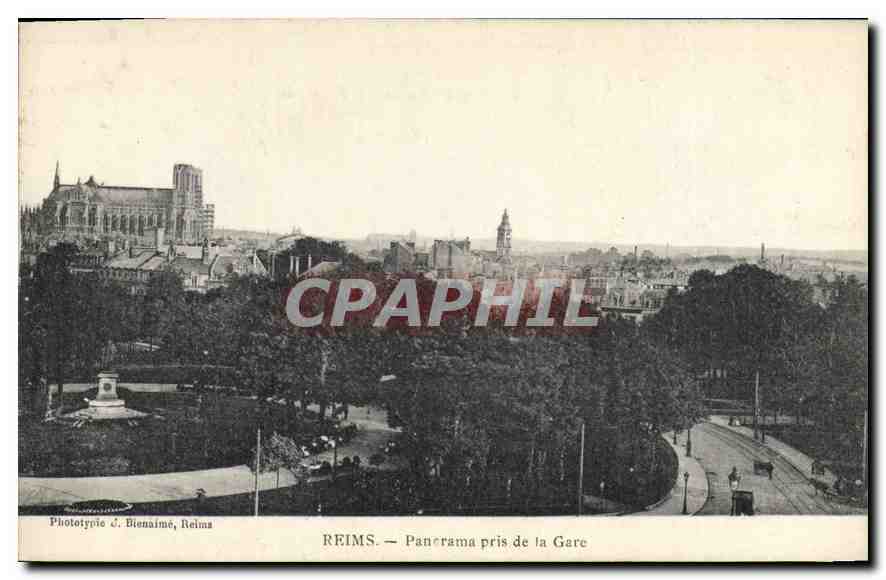 CPA Reims Panorama pris de la Gare 
