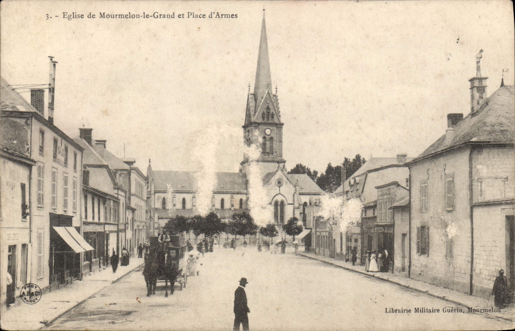 Église de Mourmelen-le-Grand et Place d'Armes — Librairie Militaire Guérin, Mourmelen