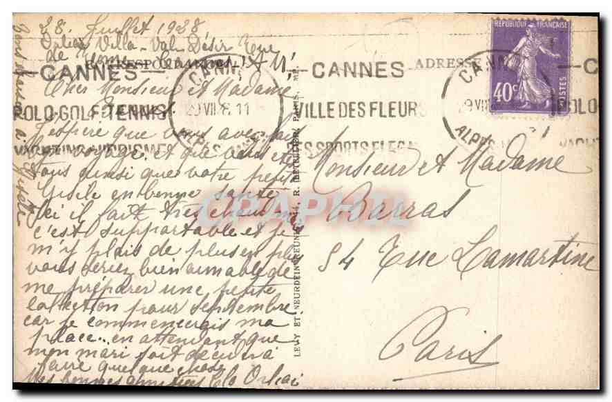 CPA Cannes Le Jardin du Casino  — Rückseite