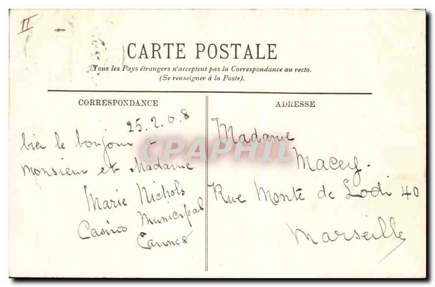 CPA Cannes La Promenade de la Croisette  — Rückseite