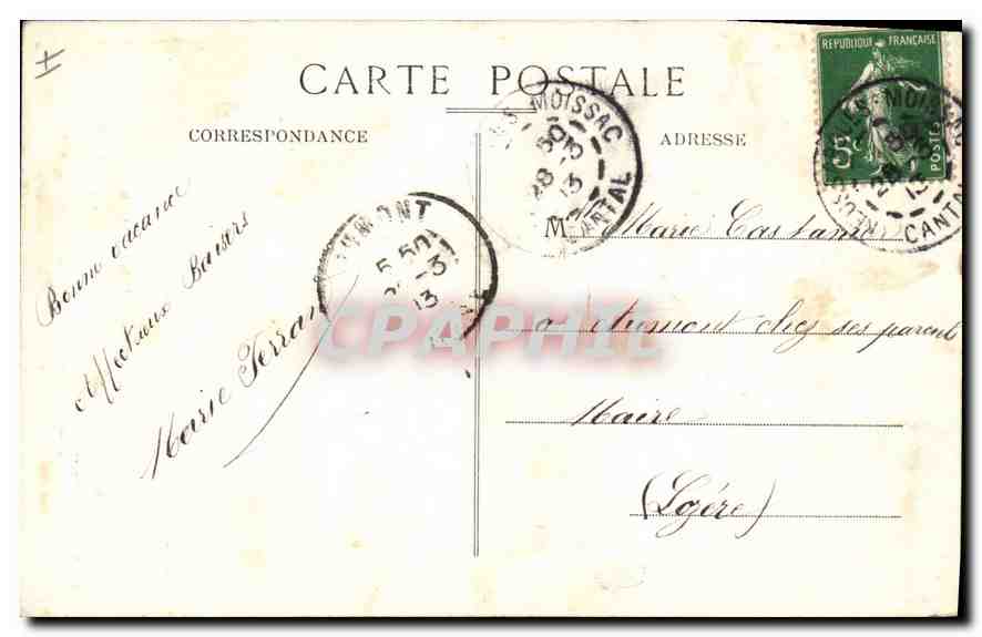 CPA Cascade du Pas de la Cere pres Vic sur Cere  — Rückseite