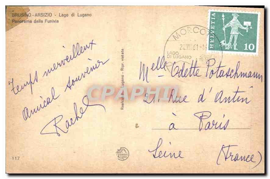 CPM Brusino Arsizio Lago di Lugano Panorama dalla Funivi — Rückseite