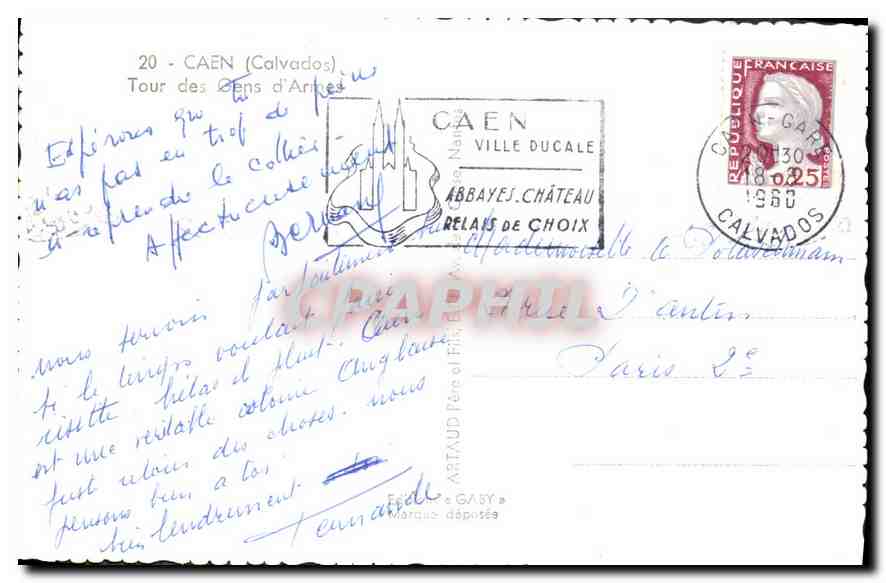CPA Caen Calvados Tour des Gens d'Armes  — Verso