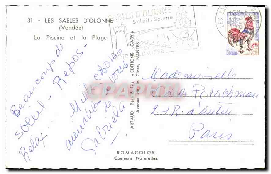 CPA Les Sables D'olonne Vendee La Piscine et la Plage  — Back