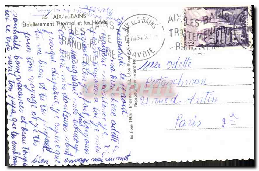 CPA Aix Les Bains Etablissement Thermal et les Hotels  — Rückseite