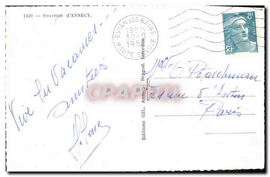 Annecy — Ansicht des Sees und des Hafens — Souvenir d'Annecy, Éditions GIL — Rückseite