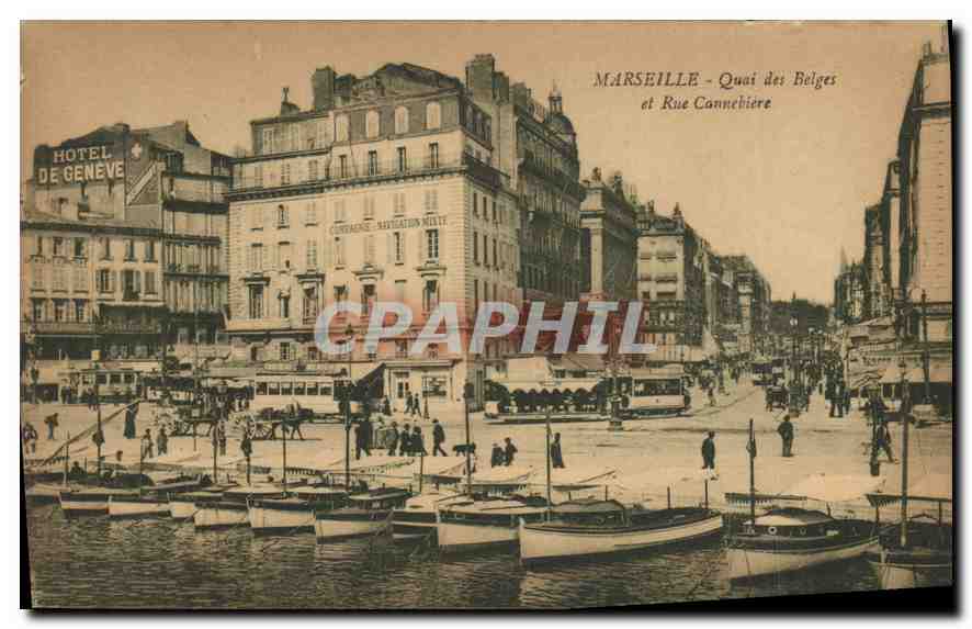 CPA Marseille Quai des Belges et Rue Cannebiere Tramways Bateaux