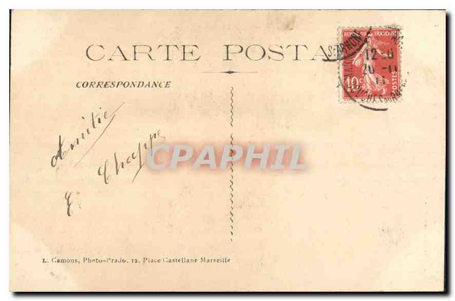 CPA Marseille Place Castellane Fontaine Jules Cantini 12 Novembre 1911  — Verso