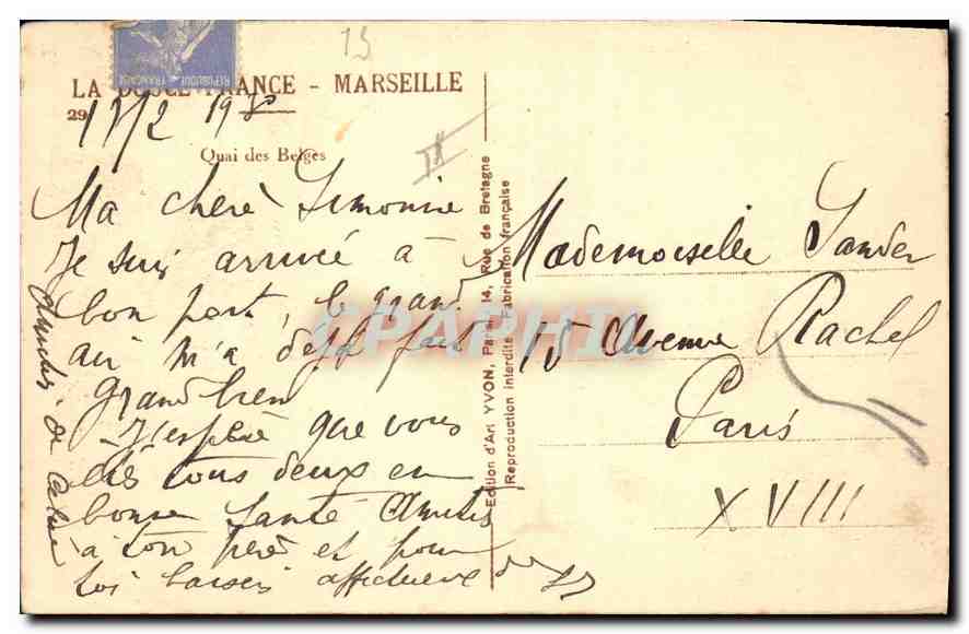 CPA Marseille Quai des Belges  — Rückseite