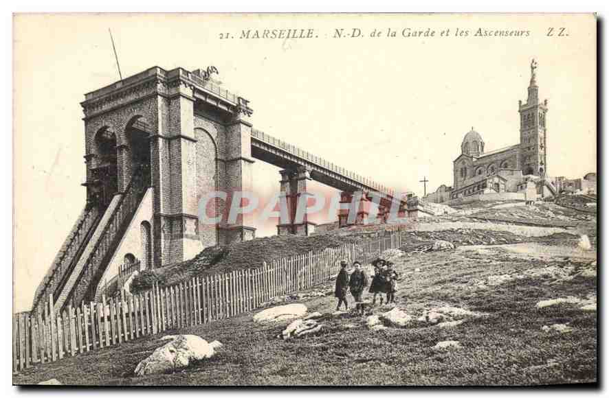 CPA Marseille ND de la Garde et les Ascenseurs 