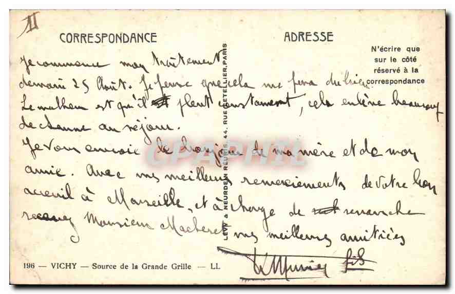 CPA Vichy Source de la Grande Grille  — Rückseite