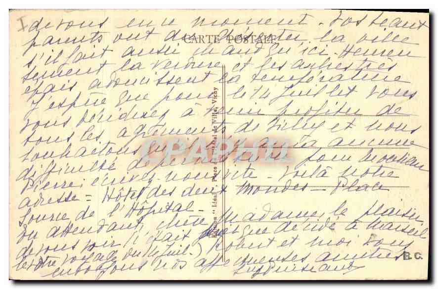 CPA Vichy Salle de repos de la Source de l'Hopital  — Verso