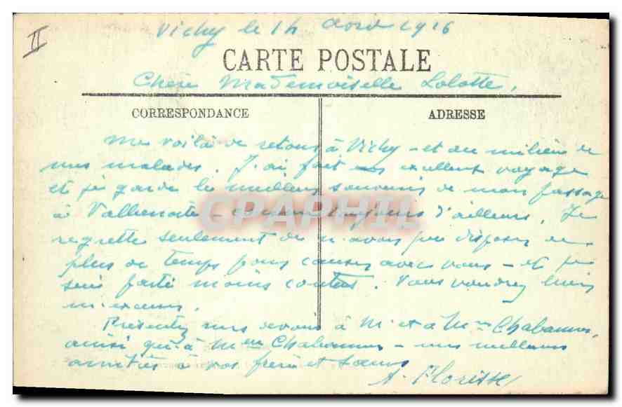 CPA Vichy La Rue du Casino et les Galeries couvertes  — Verso