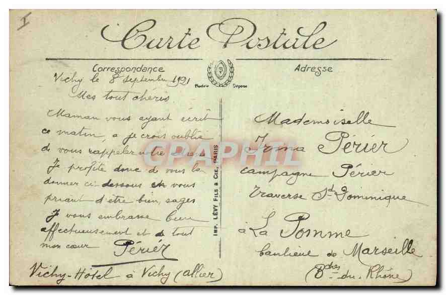 CPA Vichy Le Parc des Celestins  — Verso