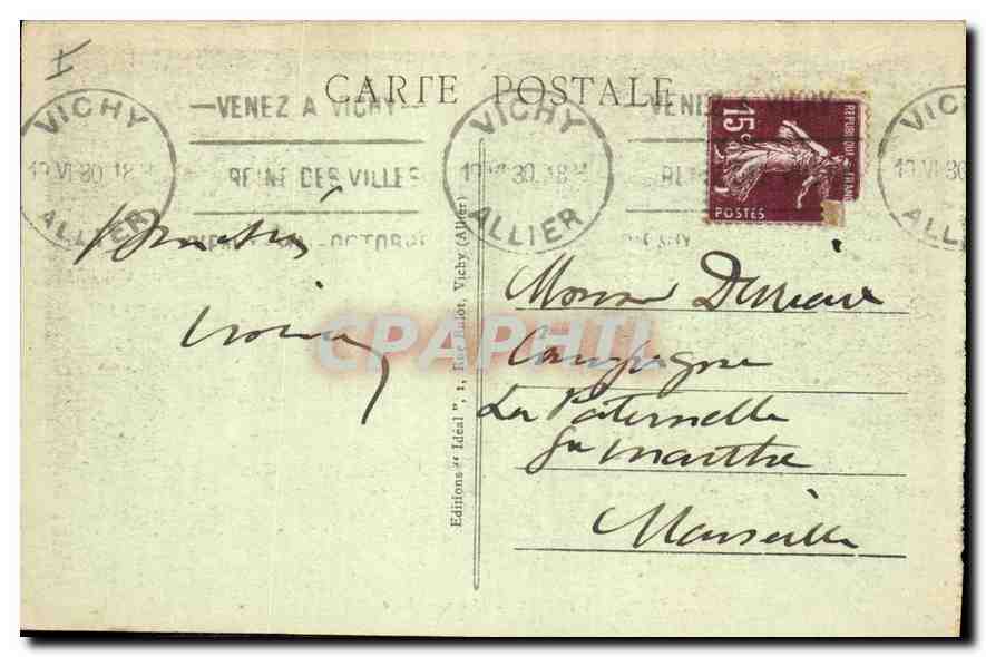 CPA Vichy L'Ancien Parc  — Verso