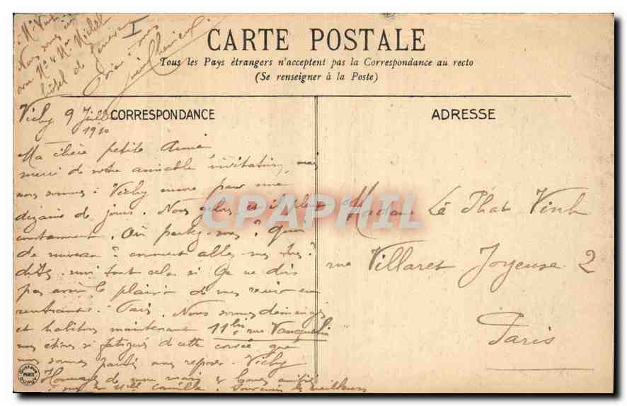 CPA Vichy Le Casino  — Rückseite