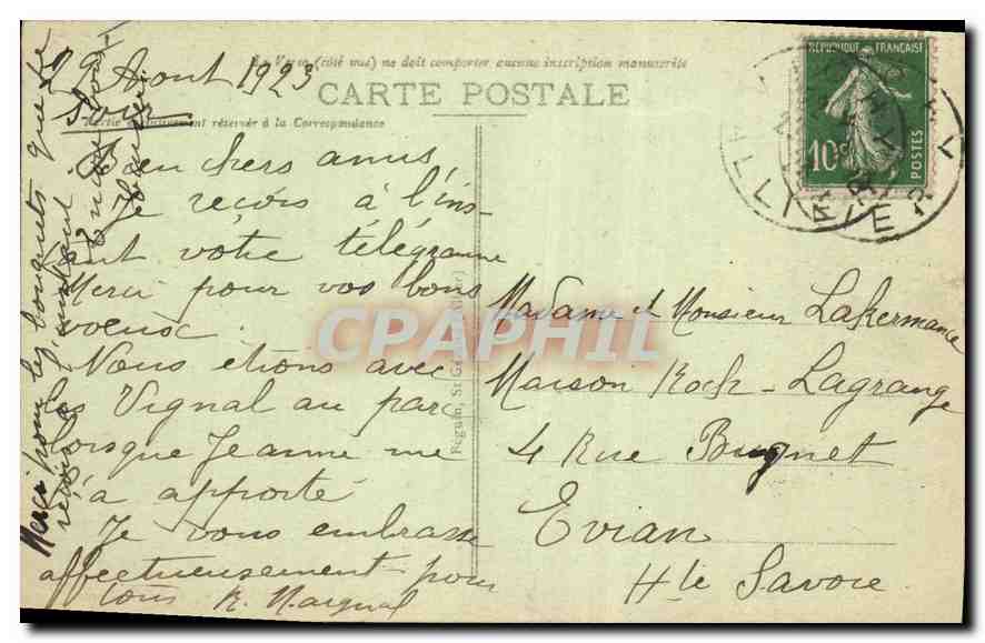 CPA Vichy Le Casino vu du profit  — Verso