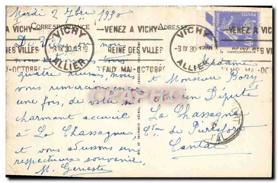 CPA Vichy  — Rückseite