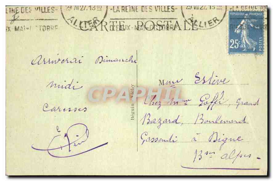 CPA Vichy Source Mesdames Temperature 16 debit 20 000 l par jour  — Rückseite