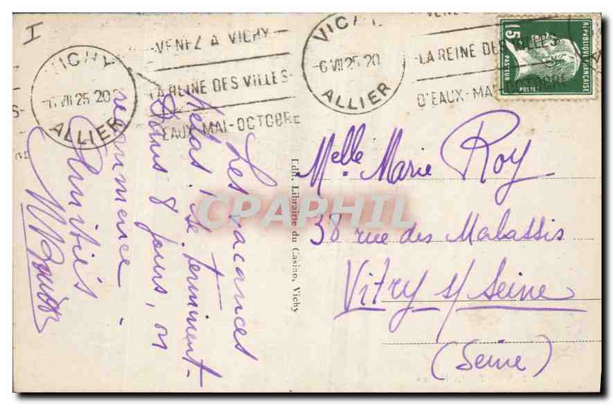 CPA Vichy Le Casino  — Verso