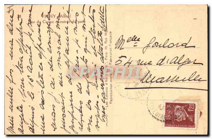 CPA Vichy l'Allier Rue de Casino  — Rückseite