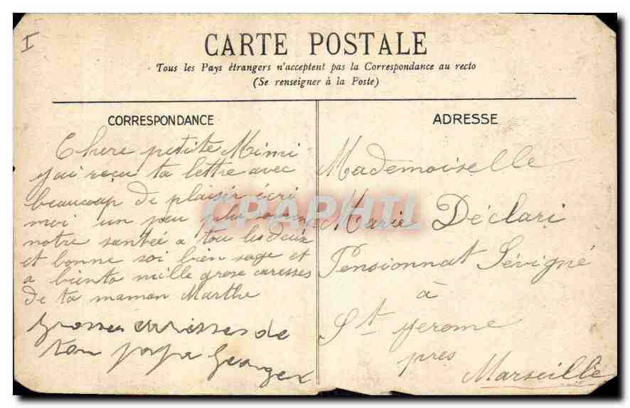 CPA Vichy Statue de la Charite Entree de l'Hopital Civil  — Verso