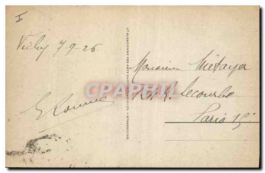 Vichy - Salle de Baccara - Le Casino — éditeur : A. Alsatienne des Arts Photographiques, Strasbourg — Verso