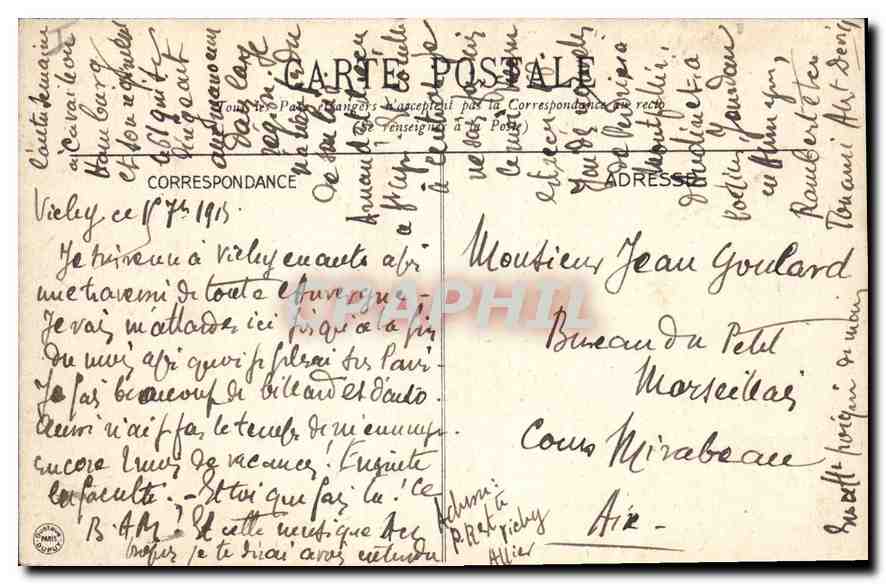 CPA Vichy Un Coin du Parc  — Rückseite