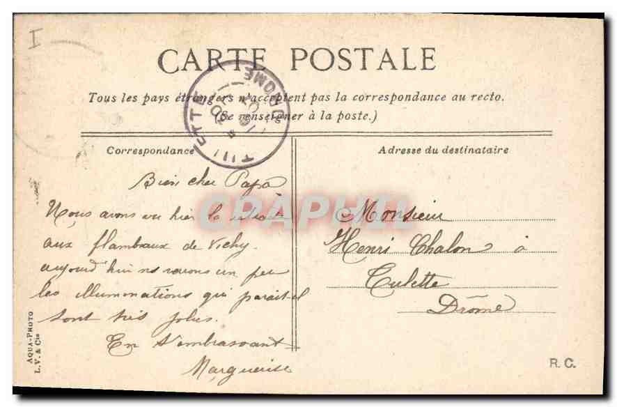 CPA Vichy le hall du Casino  — Verso