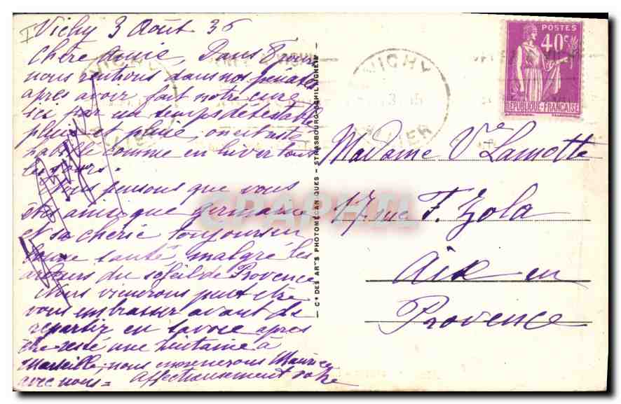 CPA Vichy Salle de Baccara Le Casino  — Verso