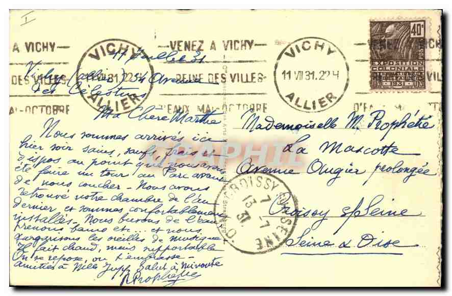 CPA Vichy Le Pavillon de Sevigne  — Verso