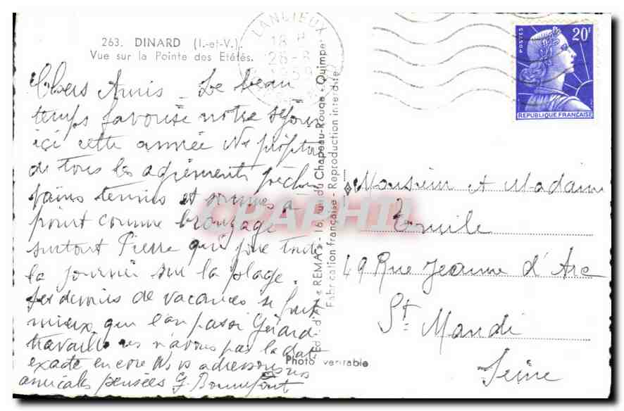CPA Dinard I et V Vue sur la Pointe des Etetes  — Verso