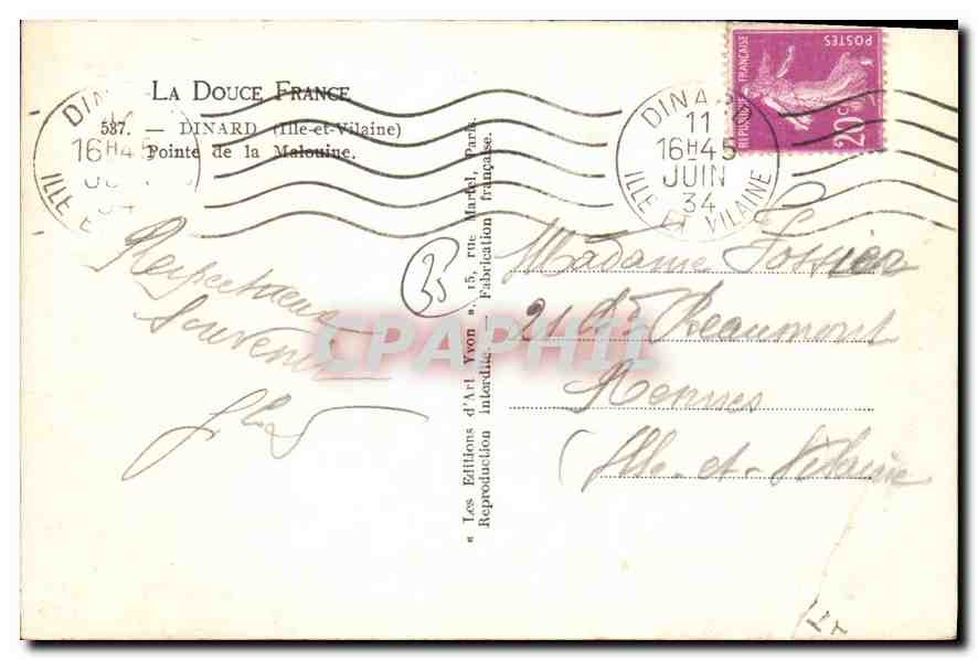 CPA Dinard I et V Pointe de la Malouine  — Verso