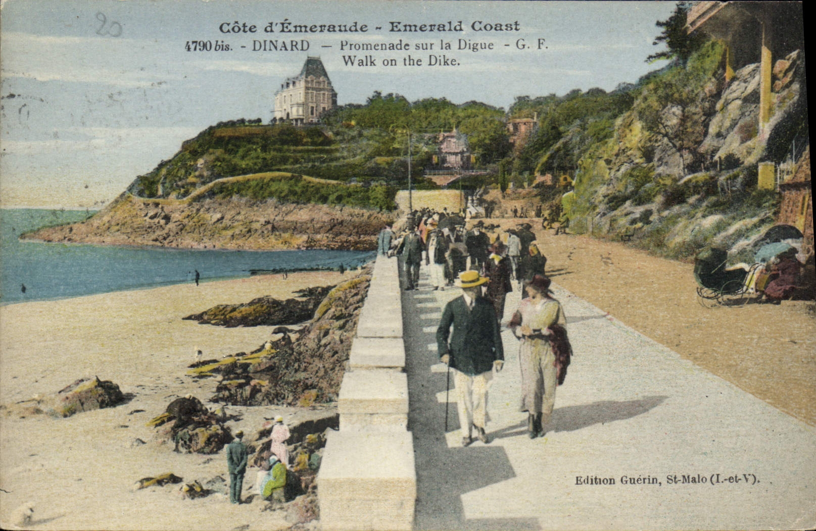 Côte d'Émeraude - Emerald Coast — Promenade sur la Digue — G. F. — Édition Guérin, St-Malo (I.-et-V.)