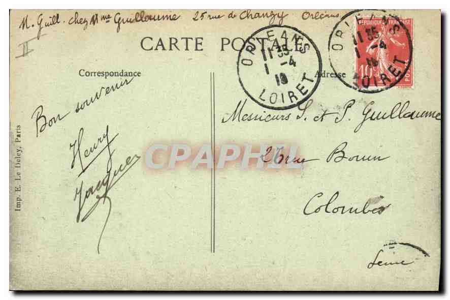 CPA Orleans Loiret Place Gambelta Eglise Ste Paterne  — Back