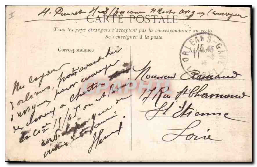 CPA Orleans Loiret L'Hotel de Ville  — Verso