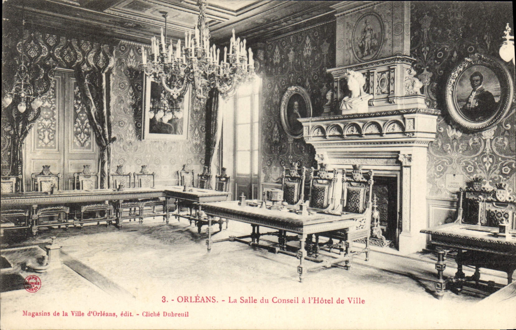 Orléans — La Salle du Conseil à l'Hôtel de Ville — Magasins de la Ville d'Orléans, édit. - Cliché Dubreuil