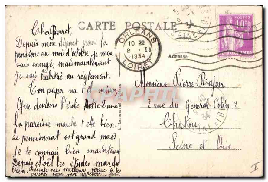 CPA Orleans Pensionnat St Euverte Eglise Grande Nef  — Verso