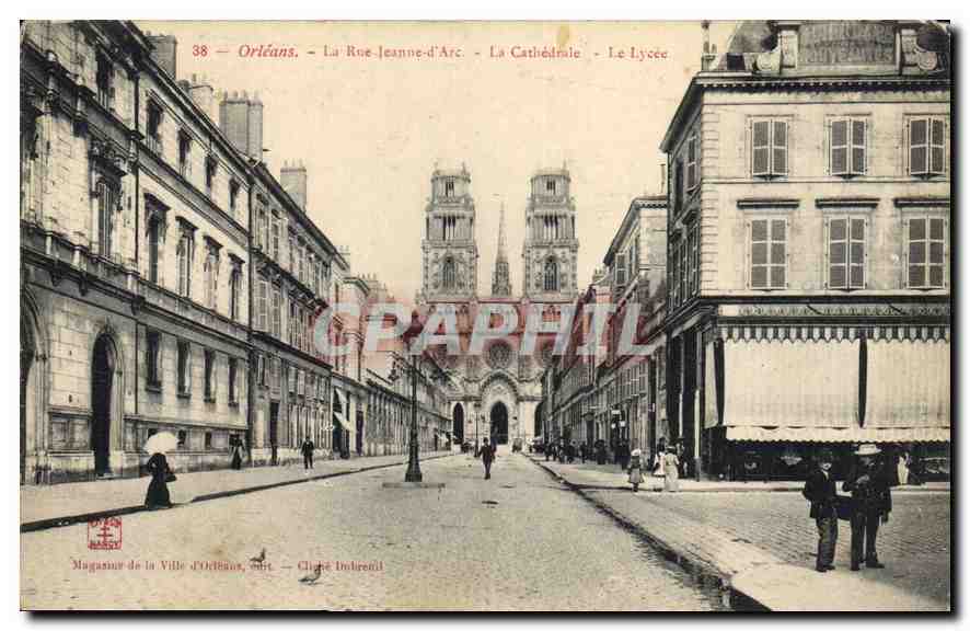 CPA Orleans La Rue Jeanne d'Arc La Cathedrale Le Lycee 