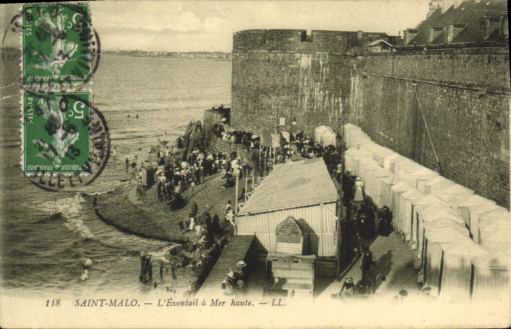 Cartolina d'epoca Saint Malo l'Eventail a Mer haute