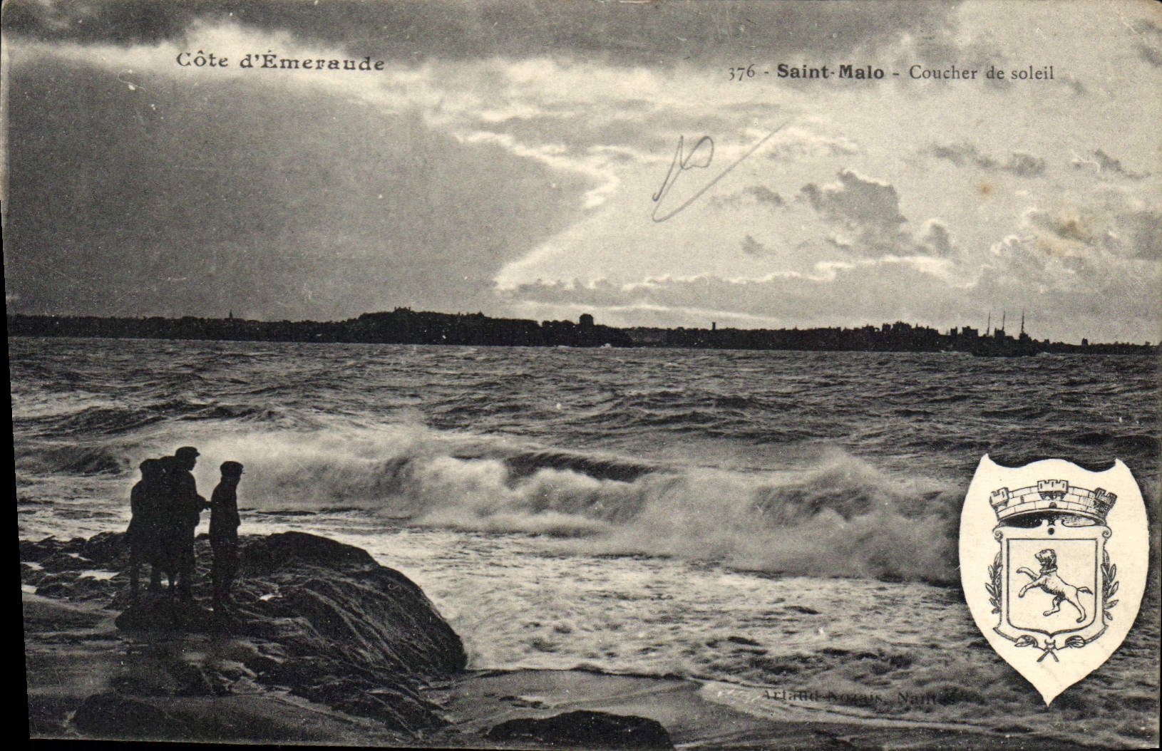 Côte d'Émeraude — Coucher de soleil — Saint-Malo — éditeur Allard-Normaux, n° 376
