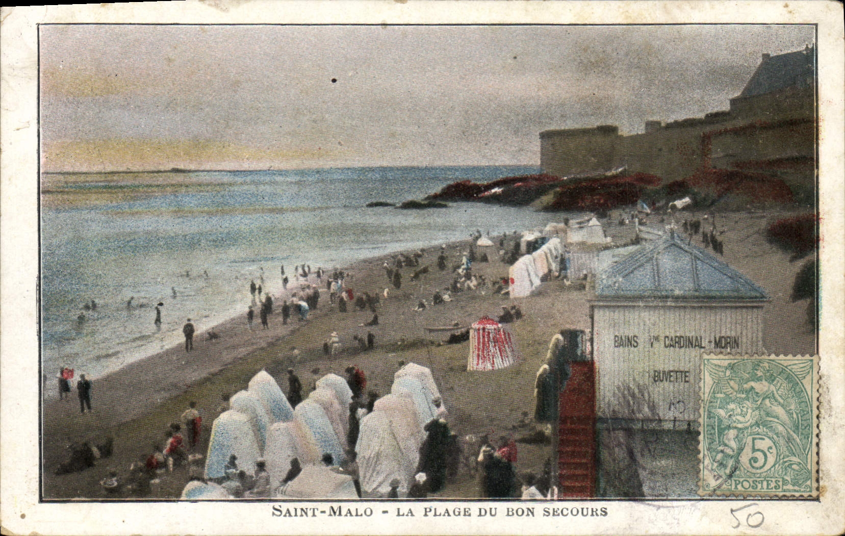 Saint-Malo - La plage du Bon Secours — Bains Cardinal-Morin, buvette — éditeur non visible, n° de série non lisible