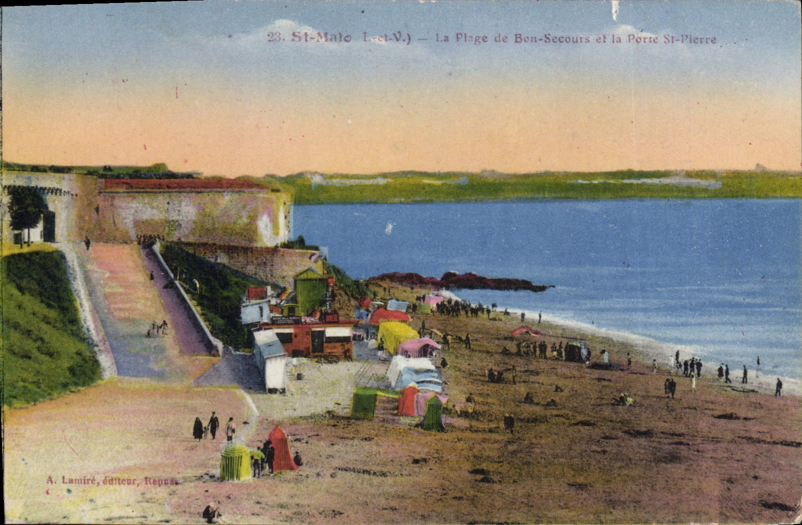 St-Malo (Ille-et-Vilaine) — La Plage de Bon-Secours et la Porte St-Pierre — A. Lamiré, éditeur, Repre